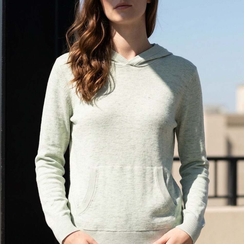 Hawker Rye Women's Lightweight Knit Hoodie in Pale Green Marled Cotton Blend